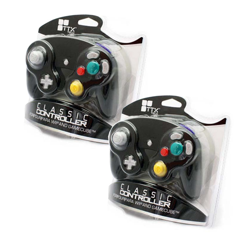 New GameCube JET BLACK Rumble Controller Pad X2 TTX Tech (Wii Wired