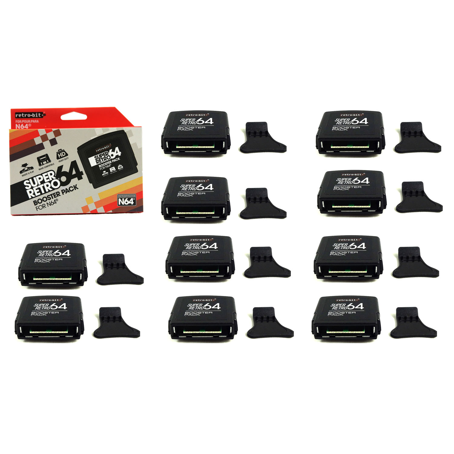 Wholesale Lot of 10 N64 Booster Pack Adapter Retro Bit BLACK New Jumper
