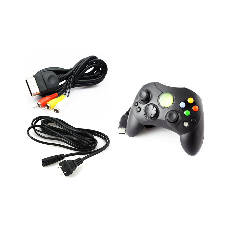 New Original Xbox AC Adapter, AV Cable & 1 Black Controller Gamepad Bundle eBay