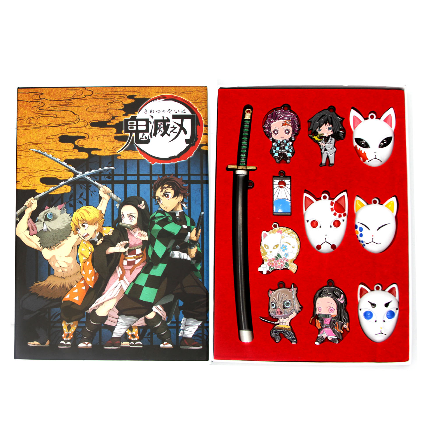 New Demon Slayer Kimetsu MASKS SET 11 Pcs Charm Set Sword Key Chain 