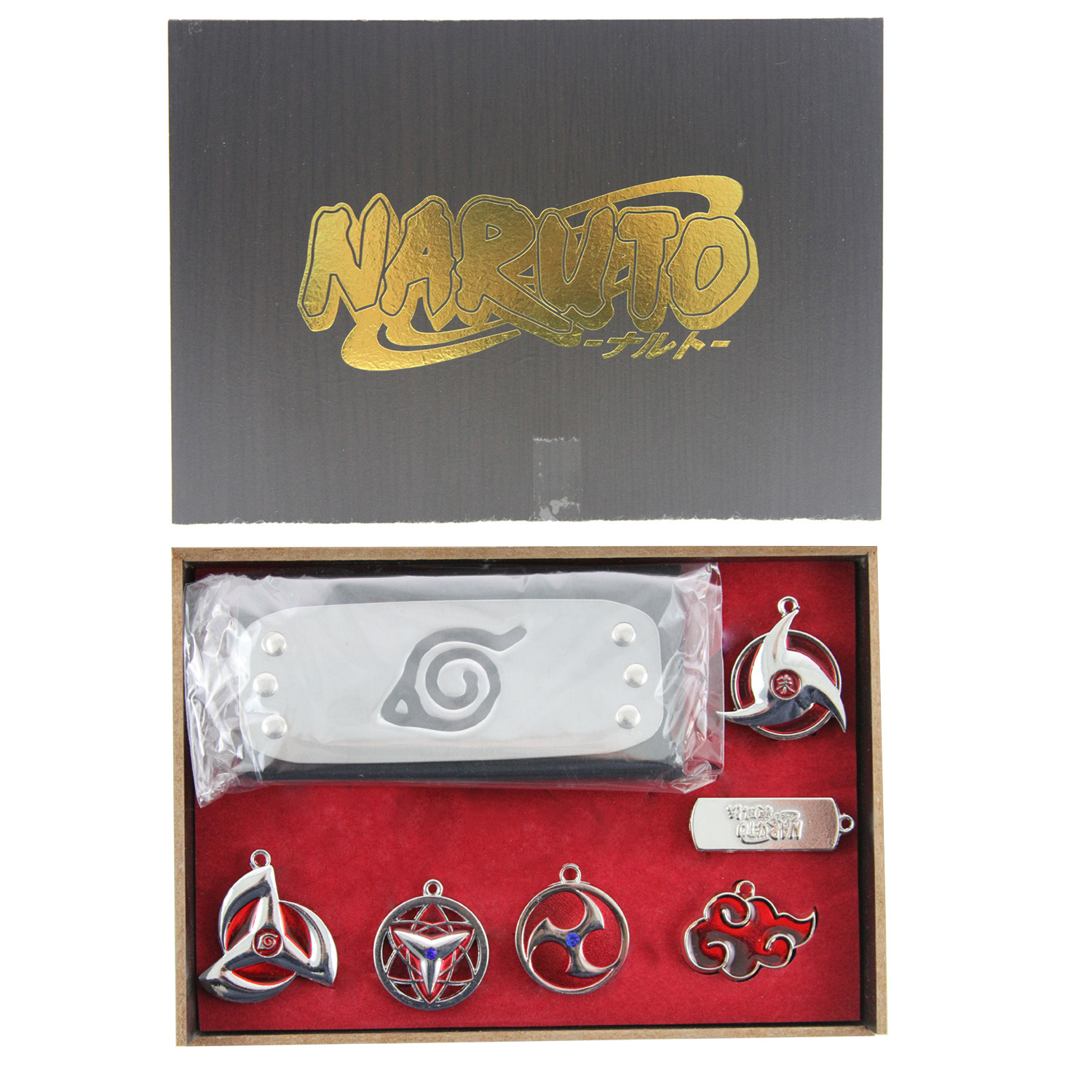 New HEADBAND SET Naruto 7 pcs. Pendant Keychain Set Ninja Head Band