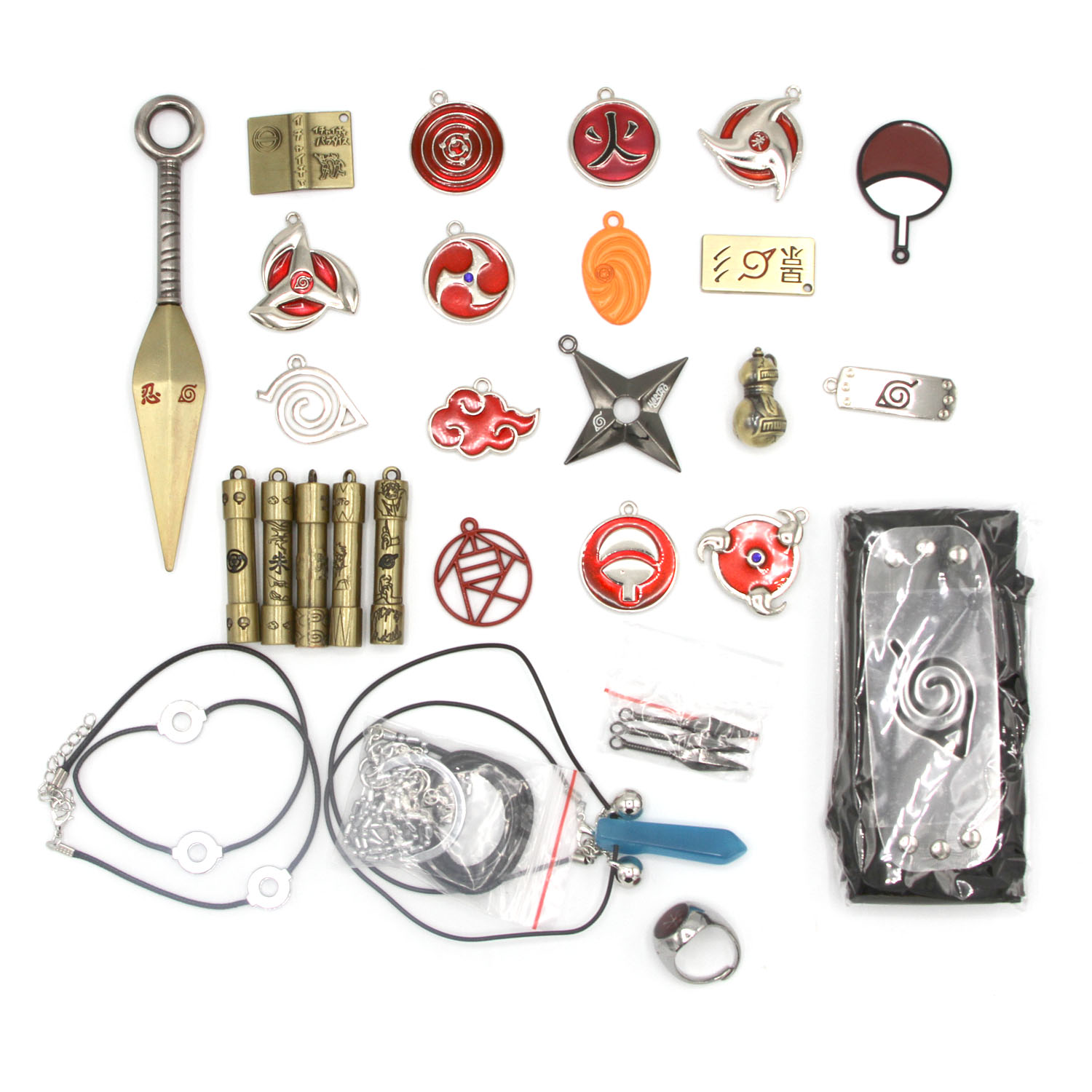New ITEMS SET Naruto 28 Pcs Pendant Keychain Headband Sharingan 