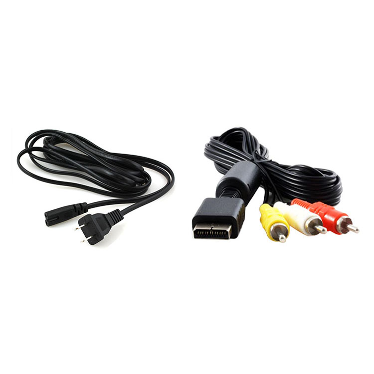 PlayStation 1 & 2 AC Cable & AV RCA Composite cable Bundle KMD New (PS1